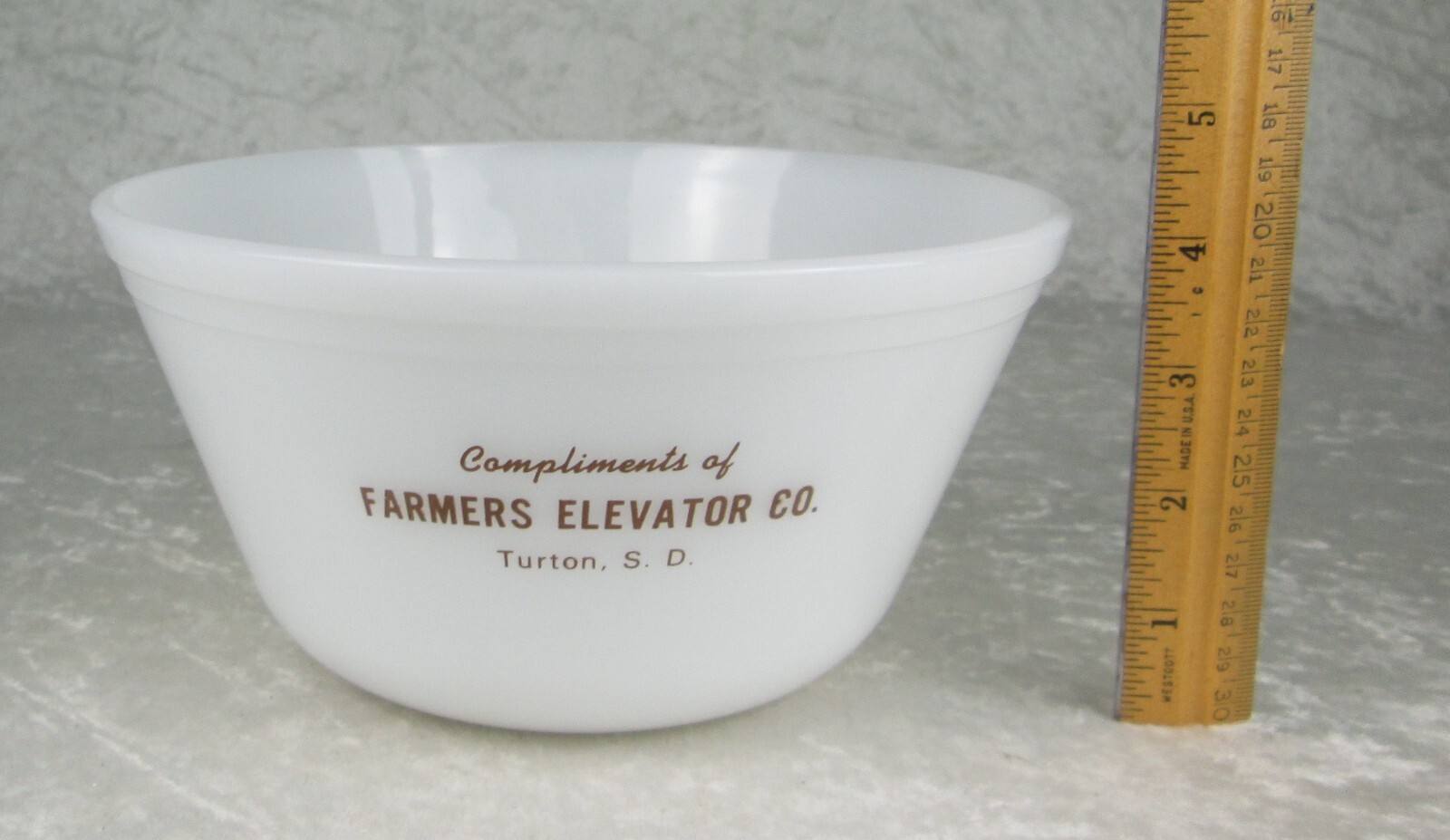 Federal Milk Glass Mixing Bowl Farmers Elevator Co. Turton S.D. South Dakota