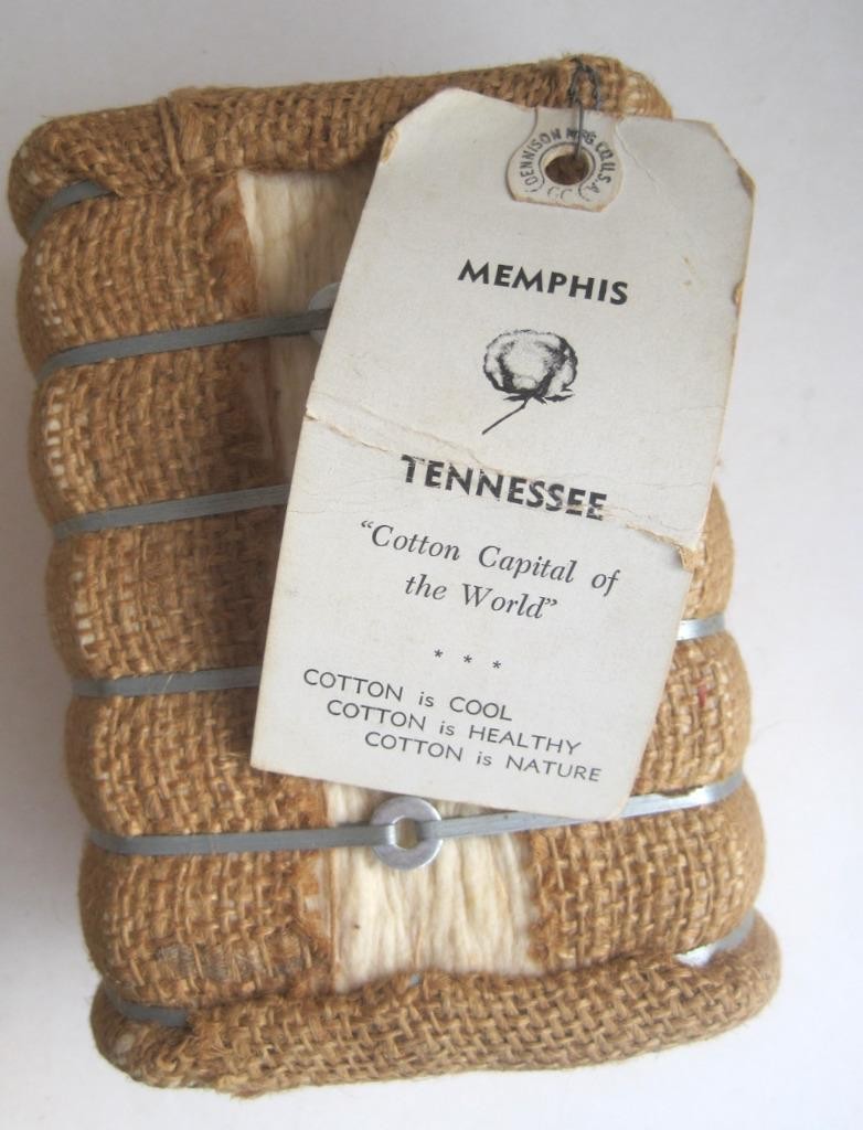 Cotton Bales Souvenir Set 3 Memphis TN Lubbock TX Burlap Metal Tags 5 x 3 x 3