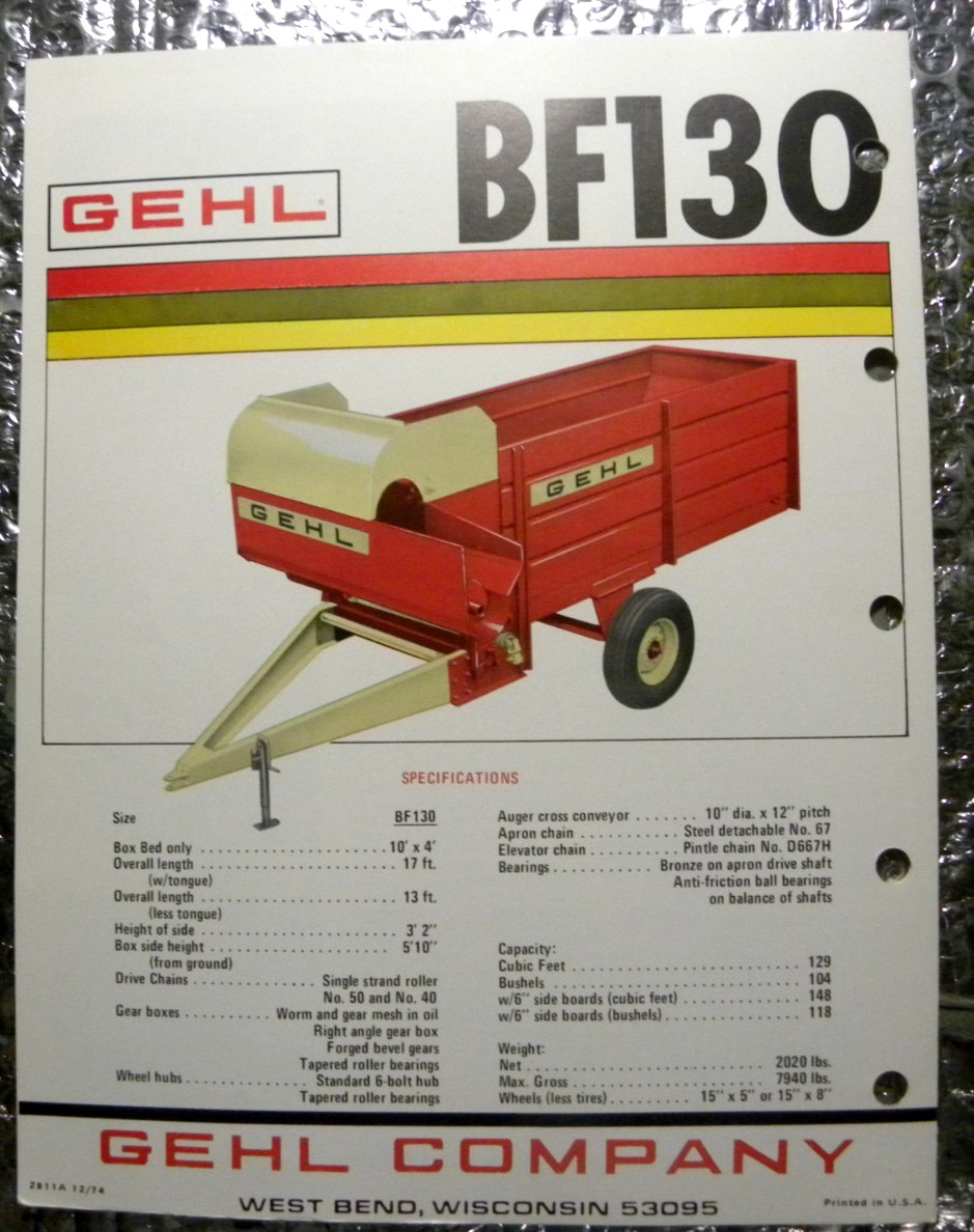 Vintage Factory GEHL Dealer&rsquo;s Brochure Blender Feed Box BF191 BF130