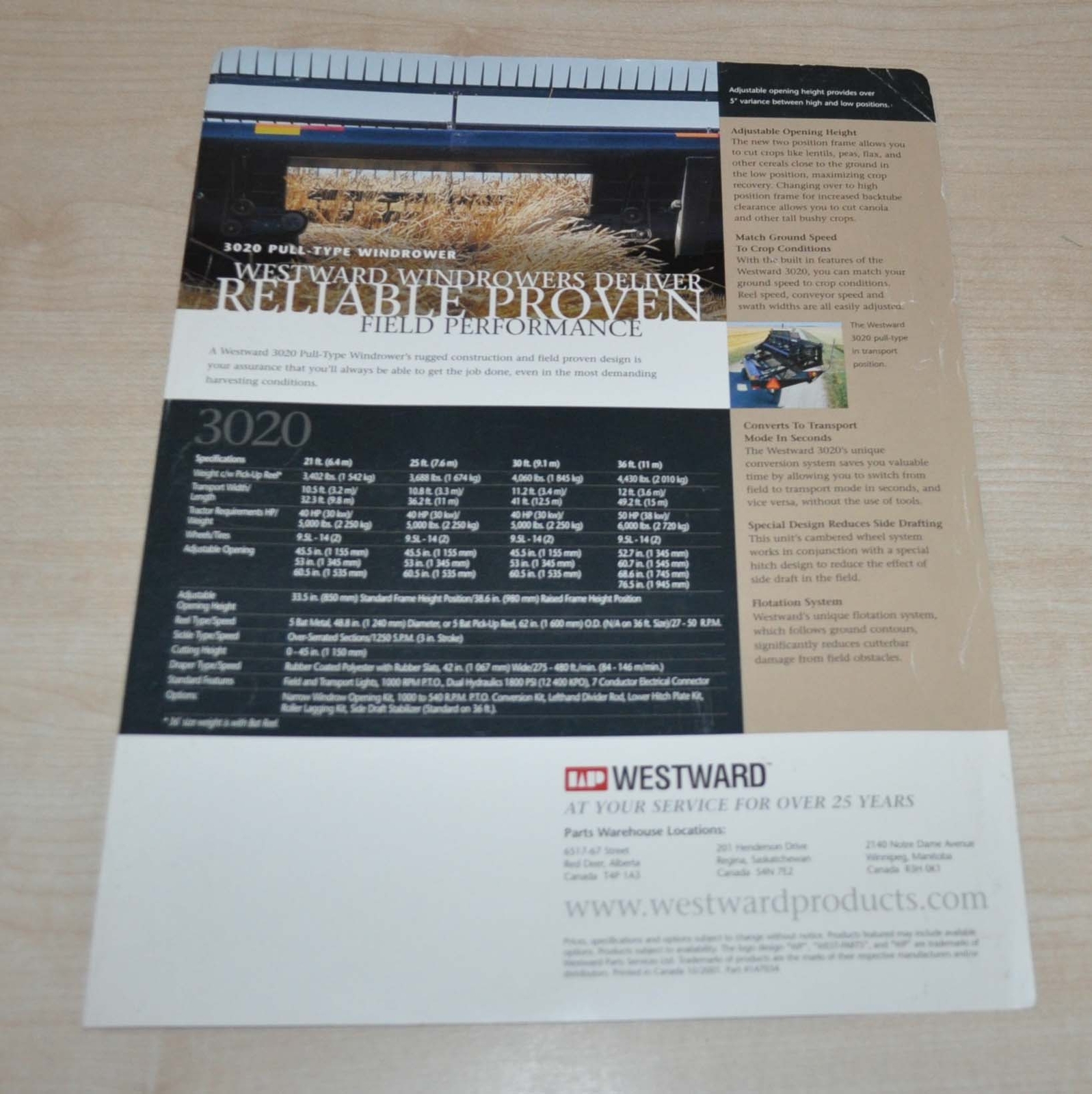 Westward 3020 Pull-Type Windrowers Combine Harvester Tractor Brochure Prospekt