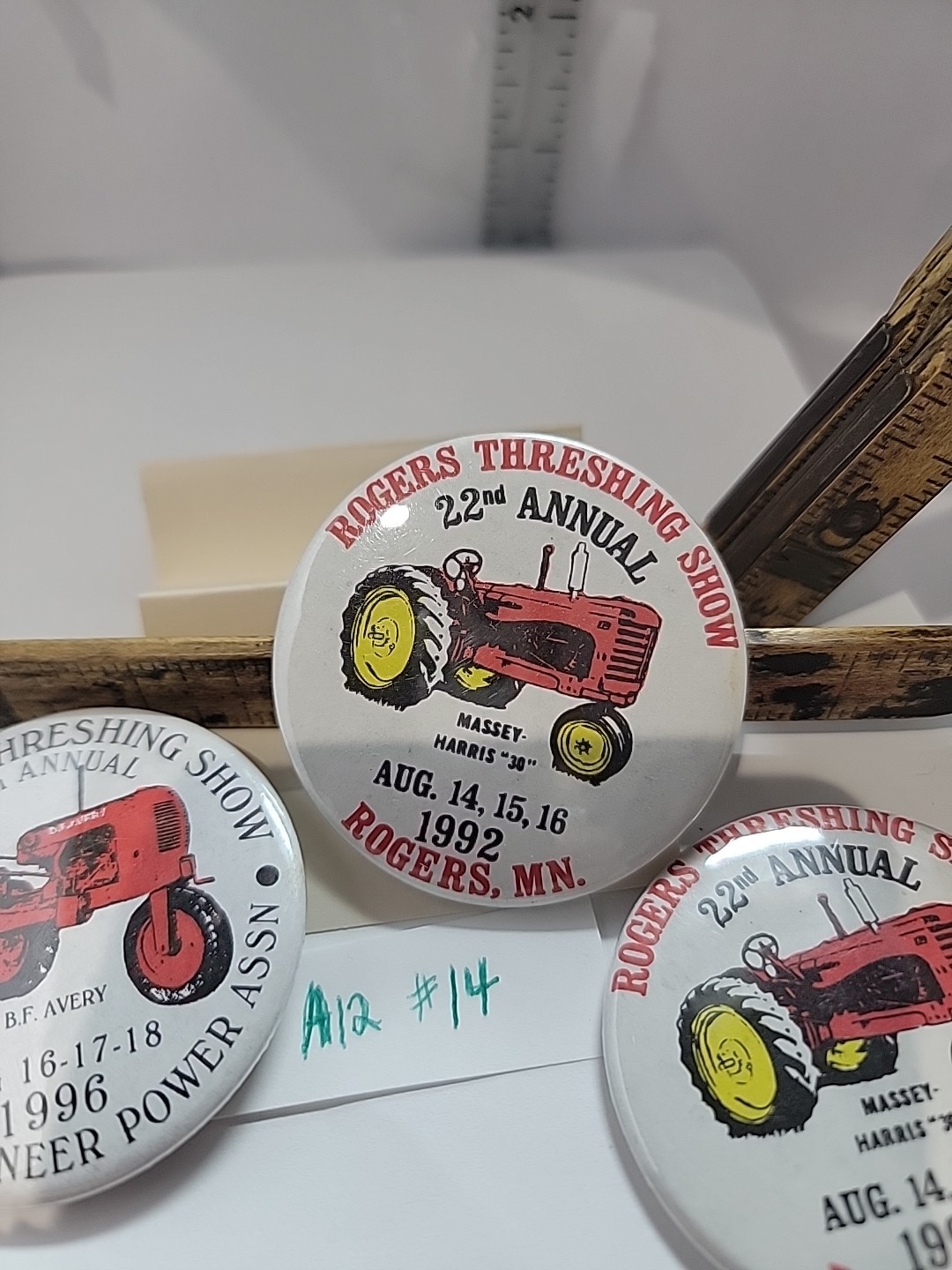 Vintage Threshing Show Button Souvenir Lot Of 3 Massey And B F Avery Tractors