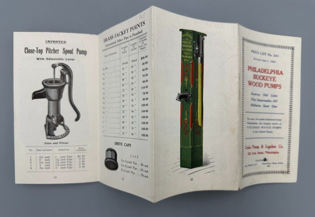 1924 PHILADELPHIA BUCKEYE WOOD PUMPS Crain Lumber FARM Advertising Brochure
