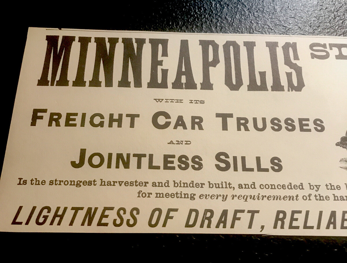 1889 Minneapolis Steel Binder Implement Farm Advertising – Minnesota