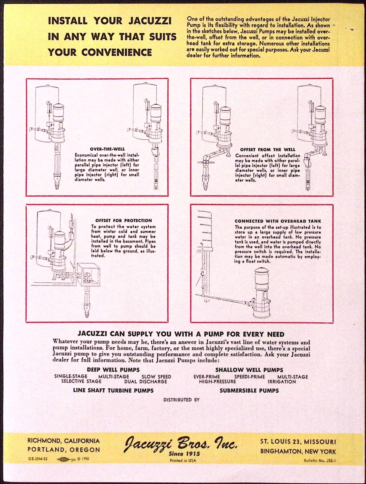 1954 Jacuzzi Selective Stage Pumps & Water Systems Jacuzzi Bros Binghamton NY