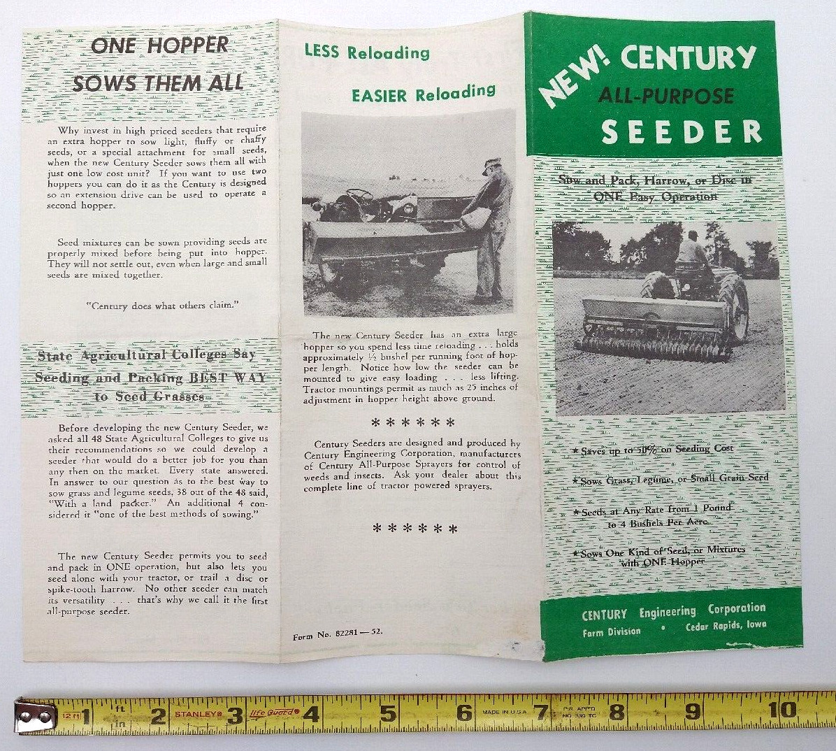 VTG 1960s CENTURY One Hopper All Purpose Seeder BROCHURE Cedar Rapids, IA