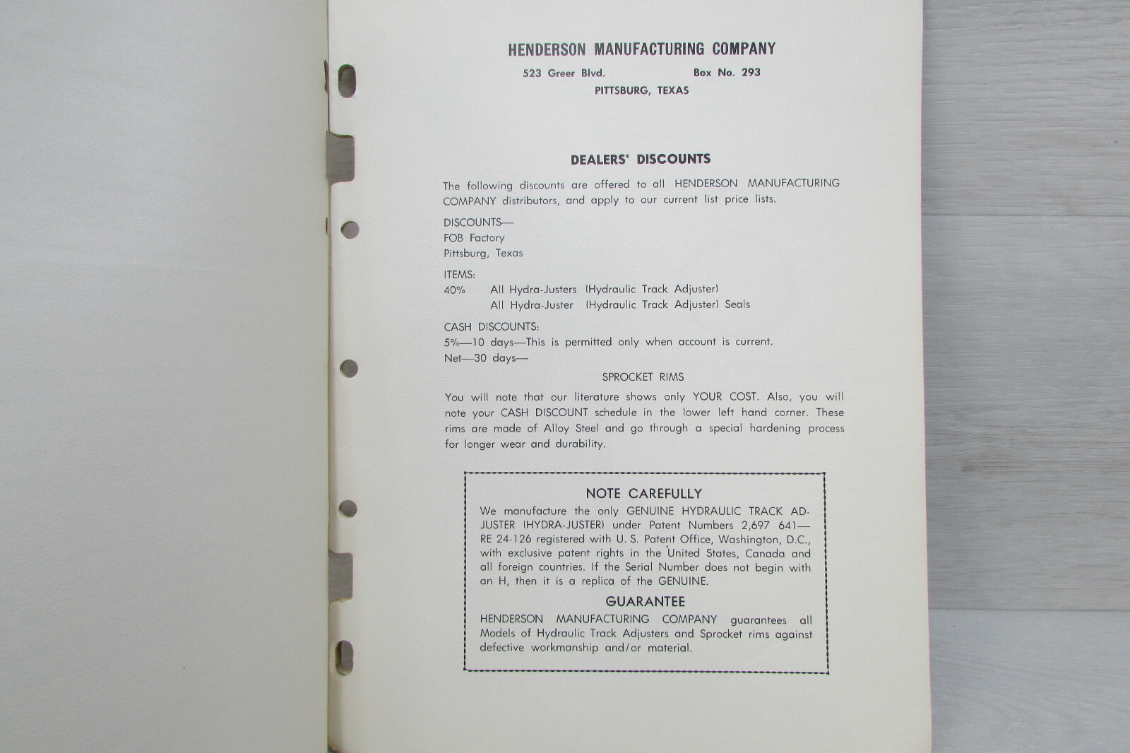Henderson Manufacturing Company Tractor Parts Catalog Advertising 1963 Vintage