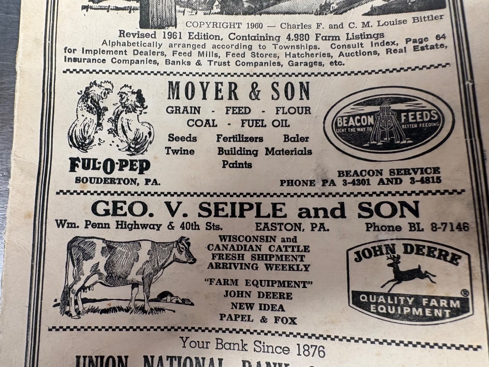 1960 Bitlers Bucks County Pennsylvania Farm Directory