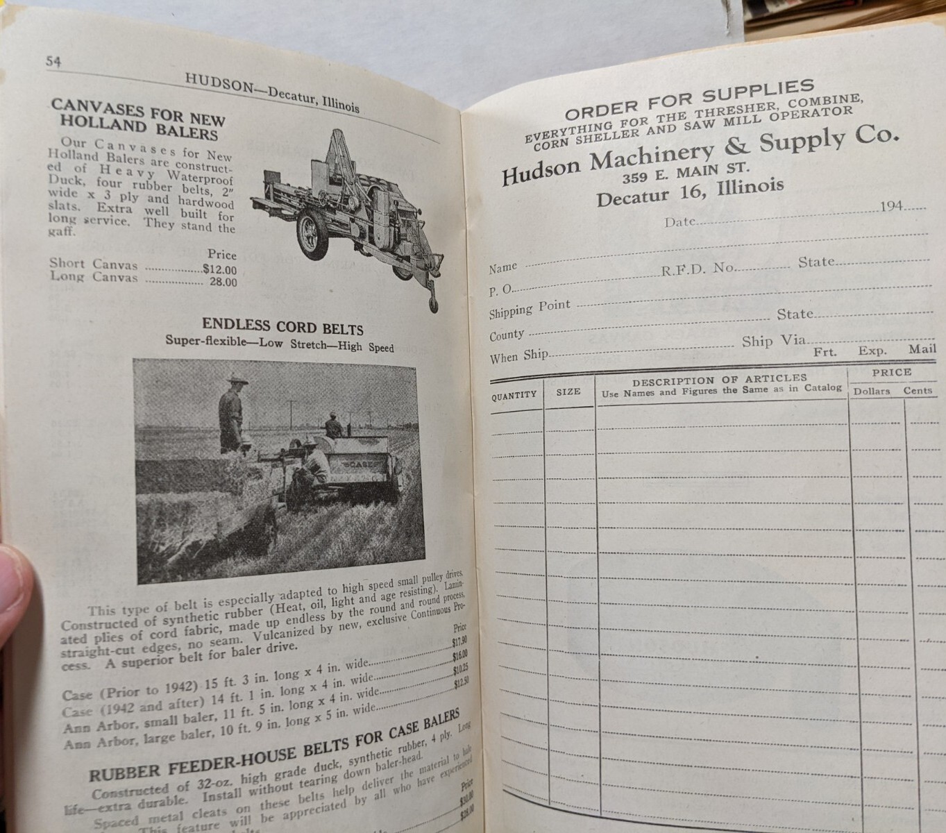 1946 Hudson Machinery & Supply Co Catalog Decatur Illinois IL Thresher Supplies