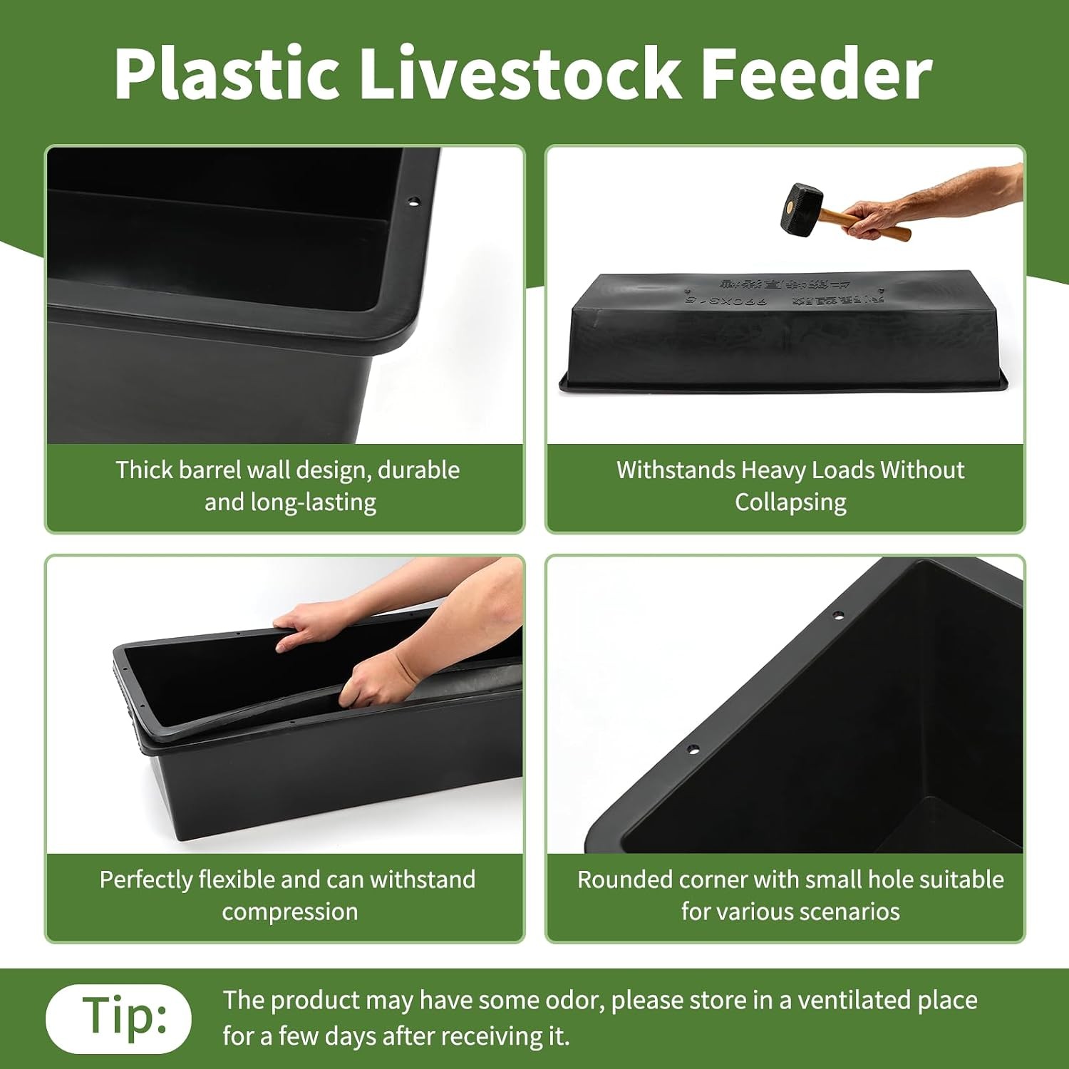 5 Pack Extra Large Capacity 12 Gallon /48 Quart Long Plastic Livestock Trough