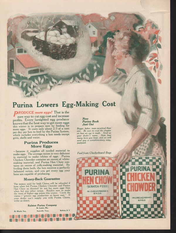 1921 PURINA HEN CHOW CHICKEN FARM BARN BAG ST LOUIS RALSTON EGG FEED 19018