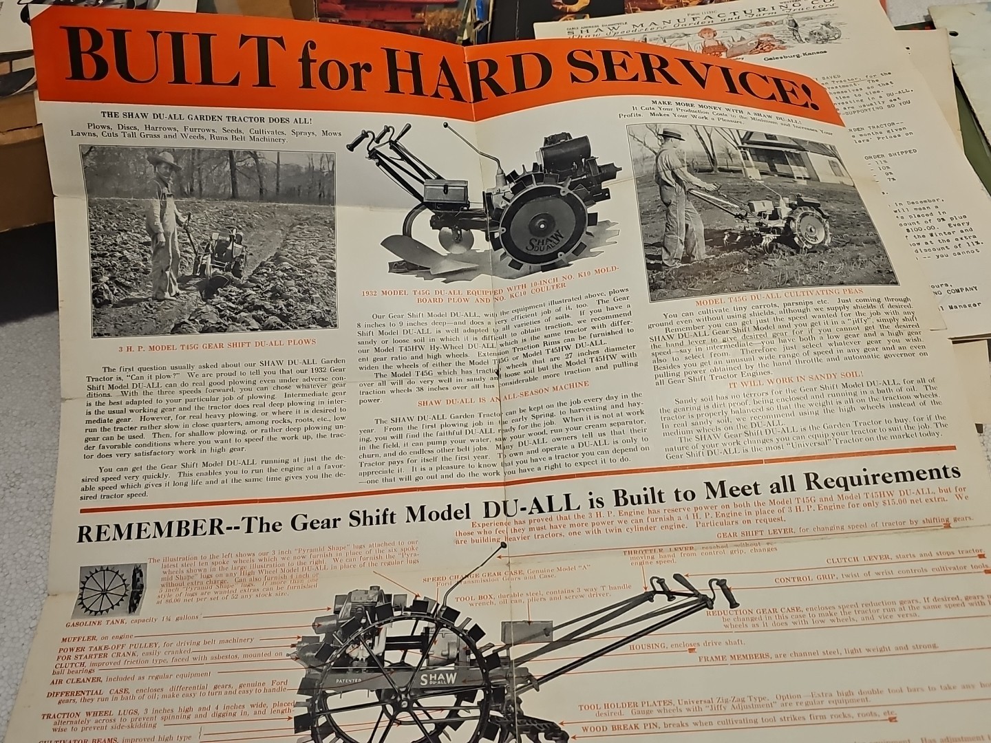 Vintage Shaw Tractor Mailer Advertising Foldout Original