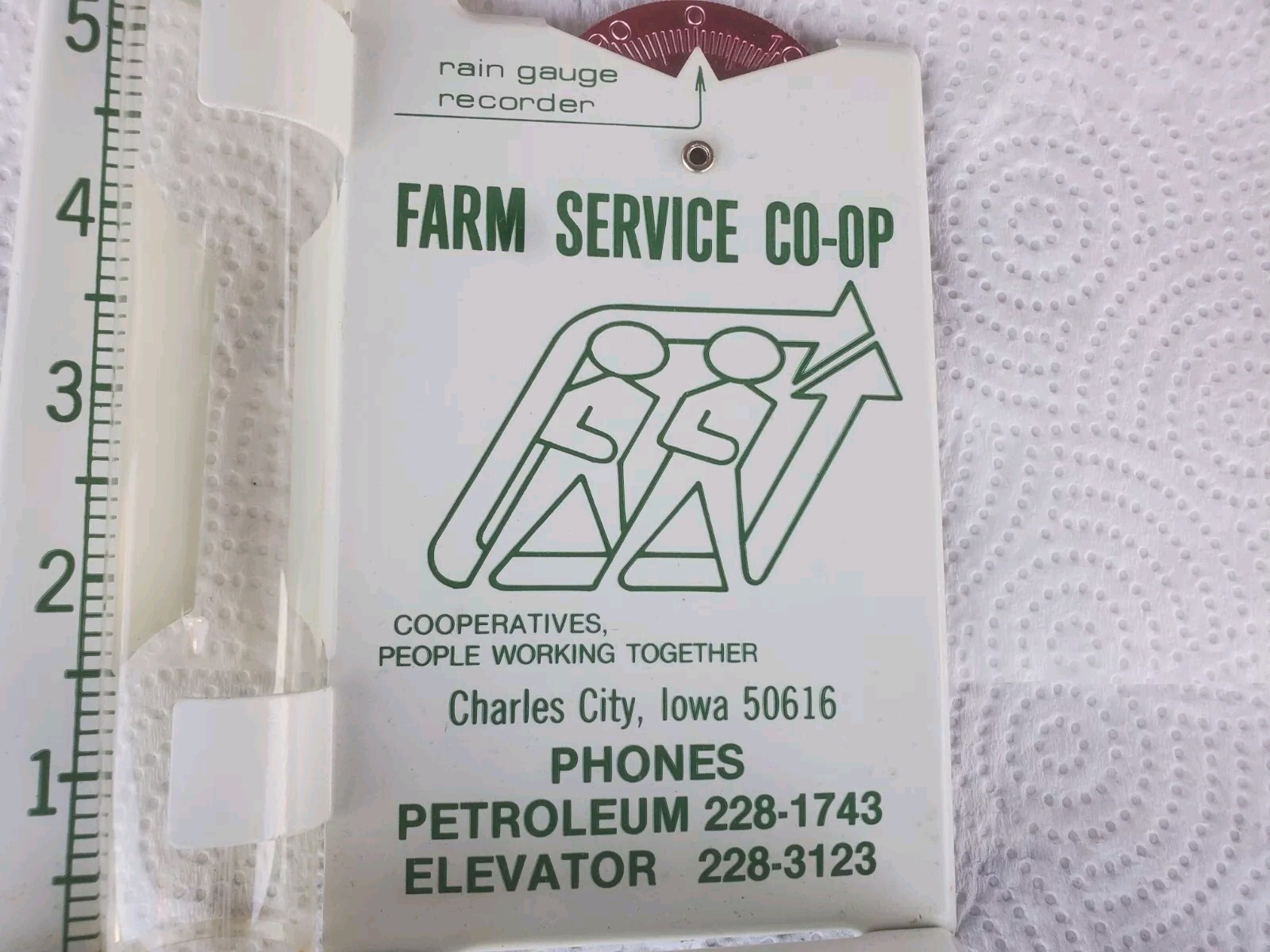 Metal Rain Guage Farm Service Cooperative Charles City Iowa Petroleum Grain