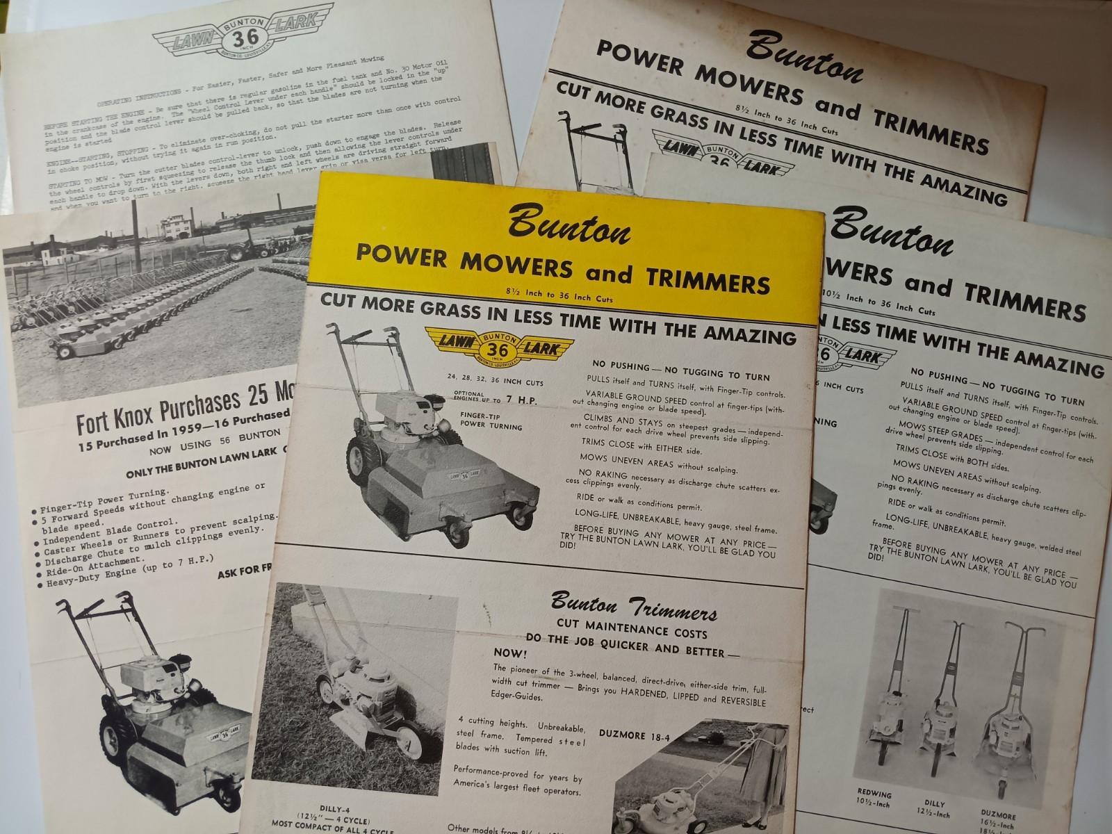 6 Bunton Lawn & Garden Mowers Brochure Lawn LARK, Fort Knox, Instructions