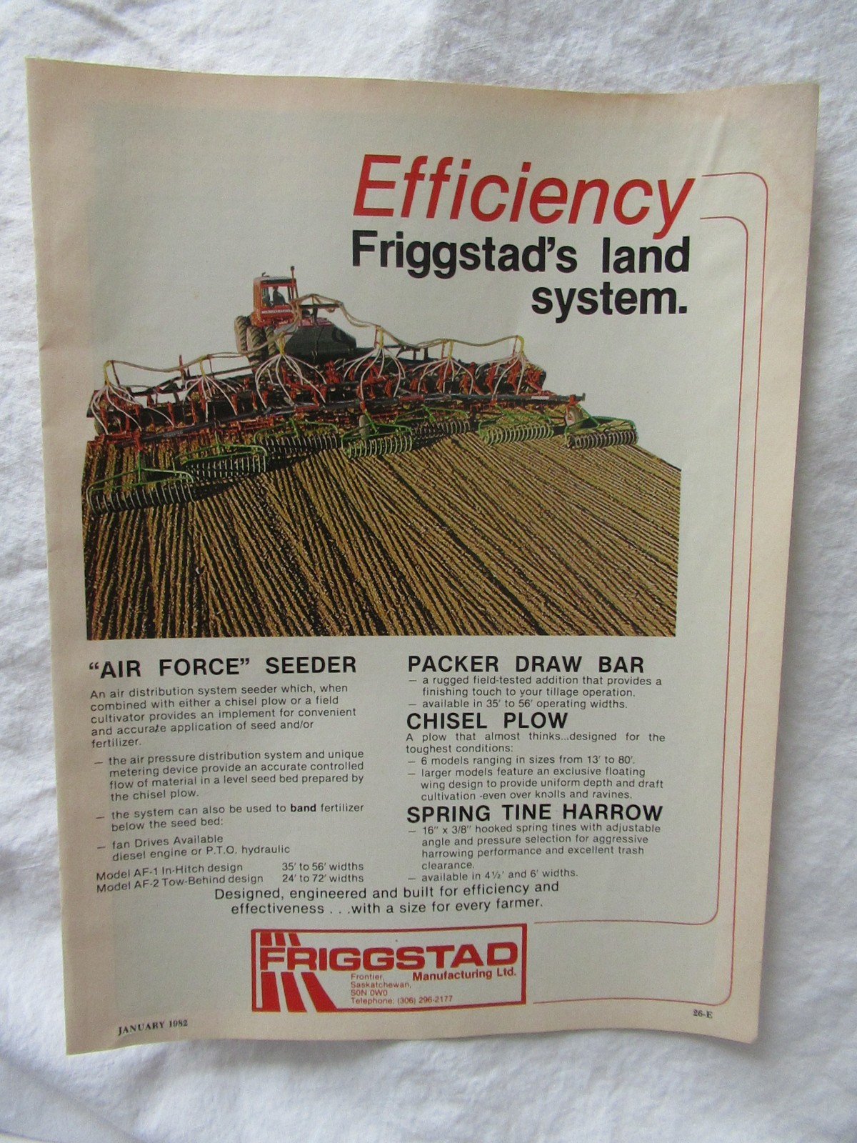 1980s Print AD Friggstad Air Force Seeder Chisel Plow 8×11&Prime;