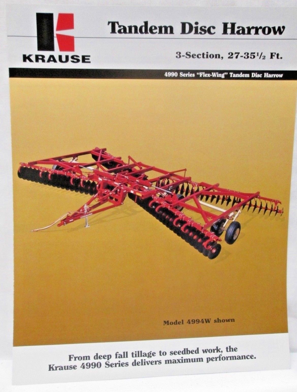 Krause Tandem Disc Harrow 3 Section 27-35 1/2 ft 4990 Series Flex Wing Brochure