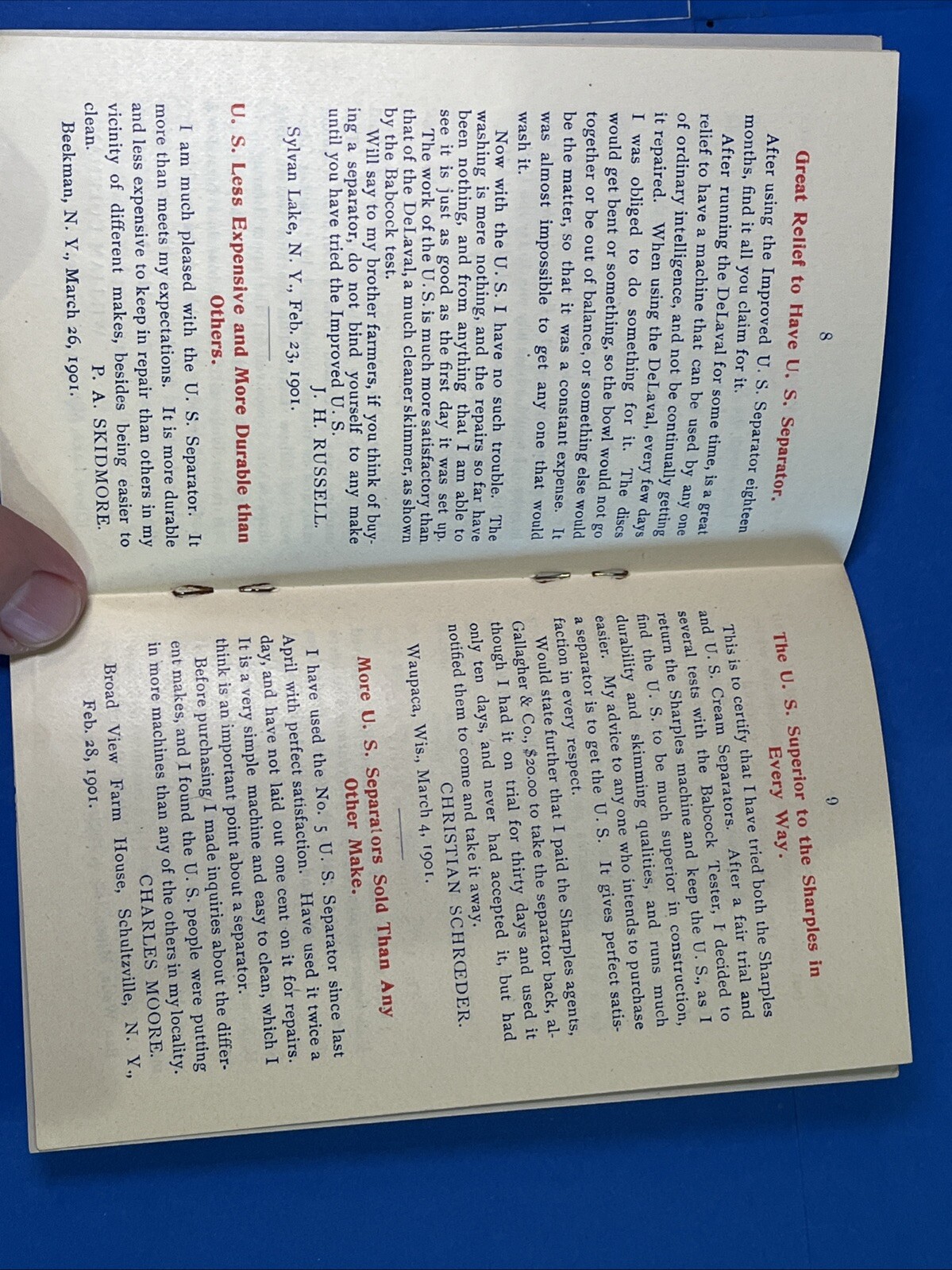Vintage US Separator Cream Interesting Experiences Testimonial Book Advertising