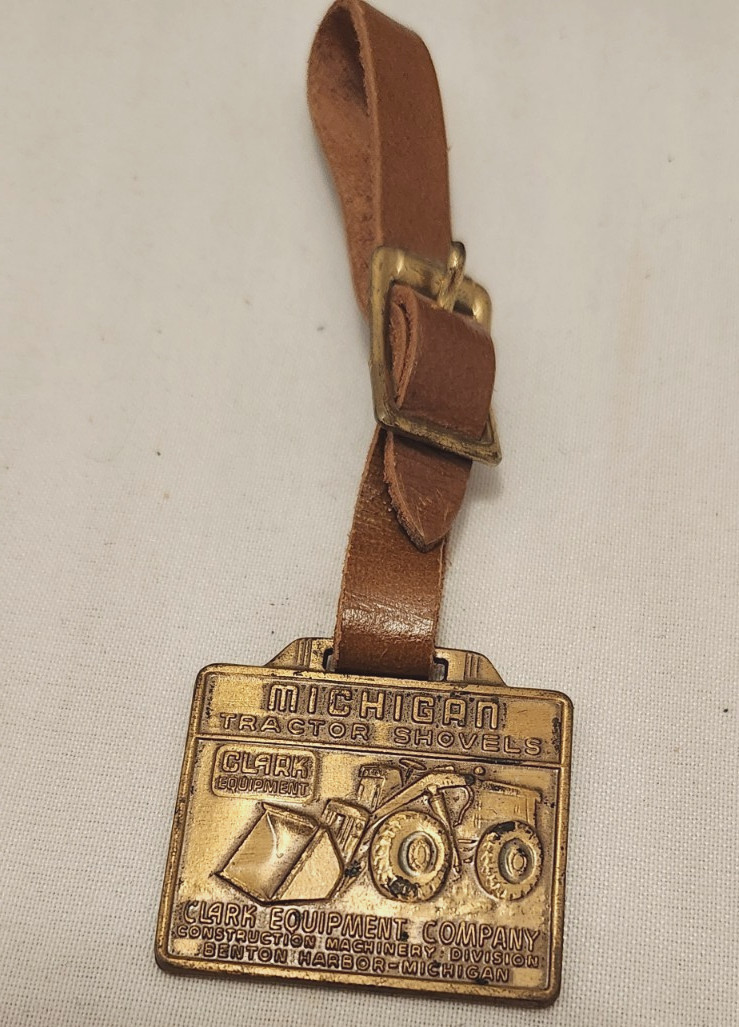 Vintage Michigan Tractor Shovels Clark Equipment Watch Fob w/Leather Strap