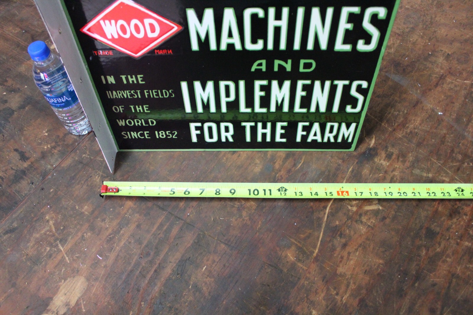WOOD MACHINES AND IMPLEMENTS FARM DEALER 2-SIDED PORCELAIN METAL SIGN SEED FEED