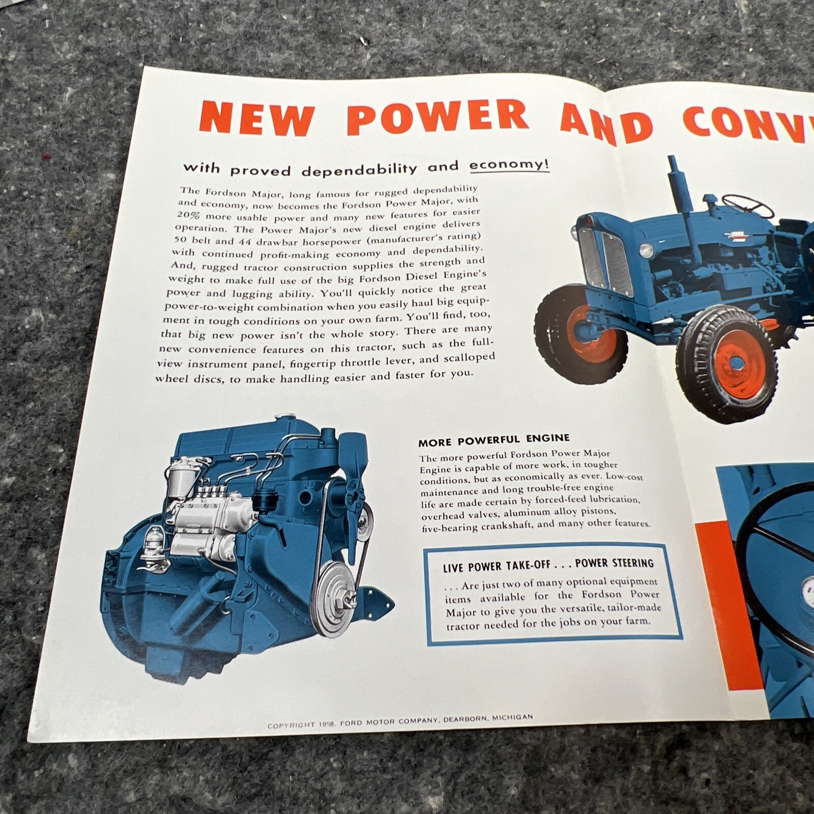Original FORDSON POWER MAJOR DIESEL Sales Brochure – 4 PAGES – 1958