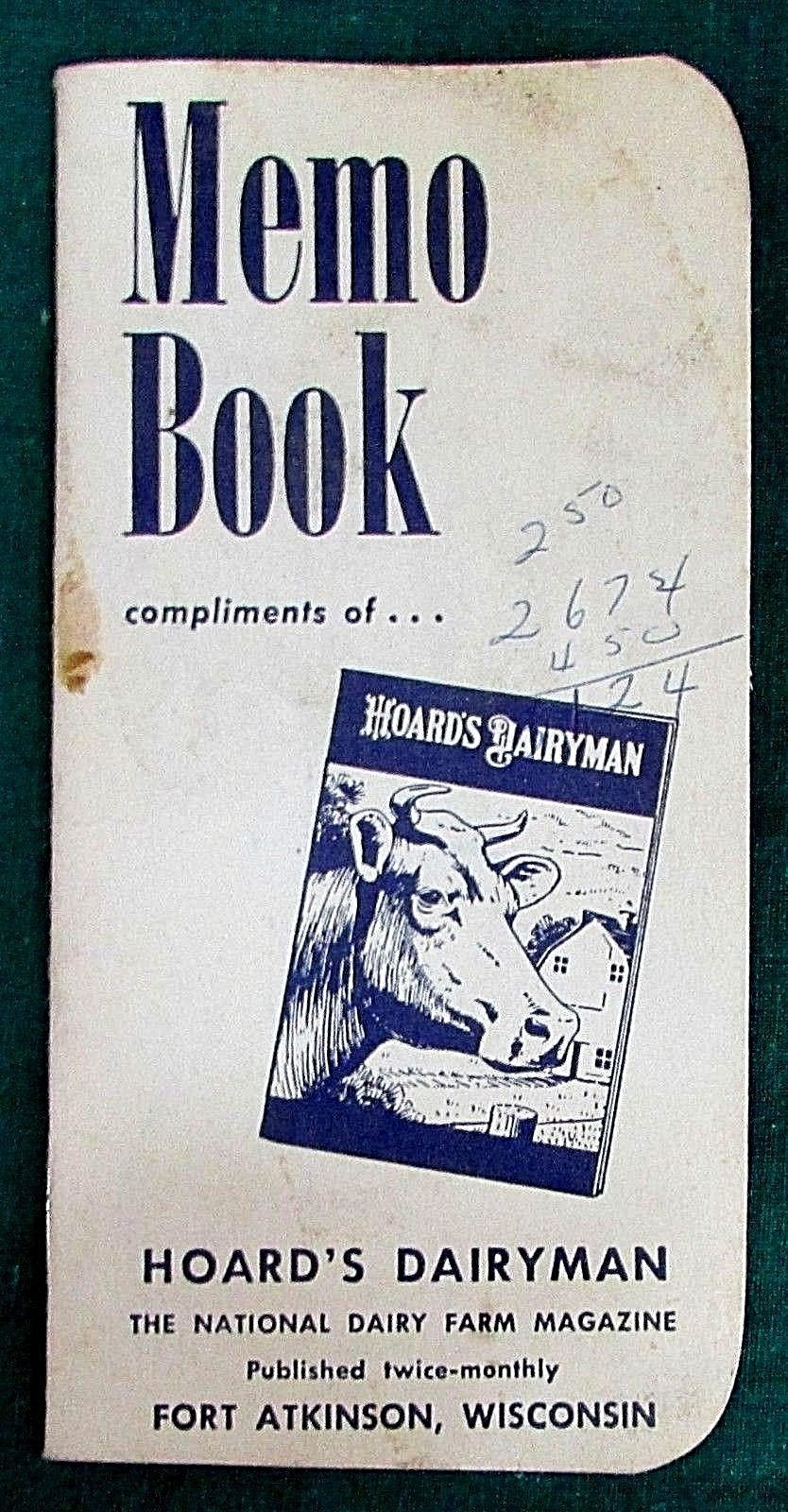 Old 1963-65 Hoards Dairyman Ft Atkinson WI Cows Vintage Pocket Notebook FREE S/H
