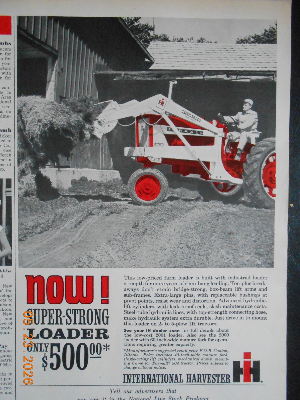 1963 Chas Pfizer & CO NY Cattle Steer Cow Cowboy Rancher POSTER AD IH Loader