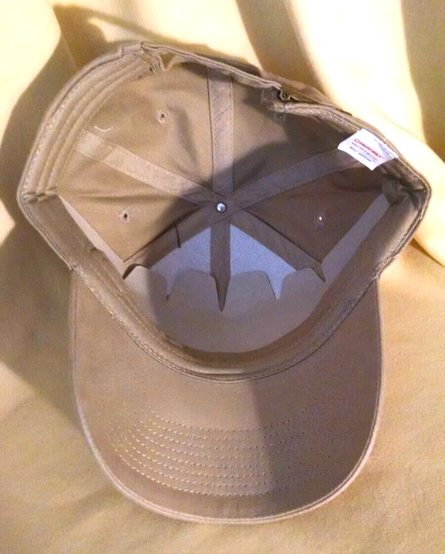 TROY-BILT HAT NEW BEIGE TAN RED LETTERING ADJ CLOTH STRAP WINTER BASEBALL CAP.