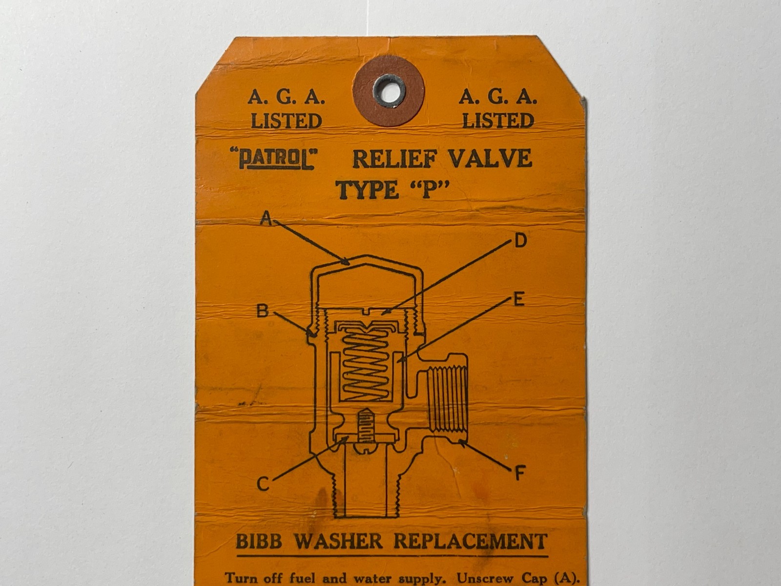 Antique 1950s – The Patrol Valve Co. Equipment Instruction Tag – Cleveland, Ohio
