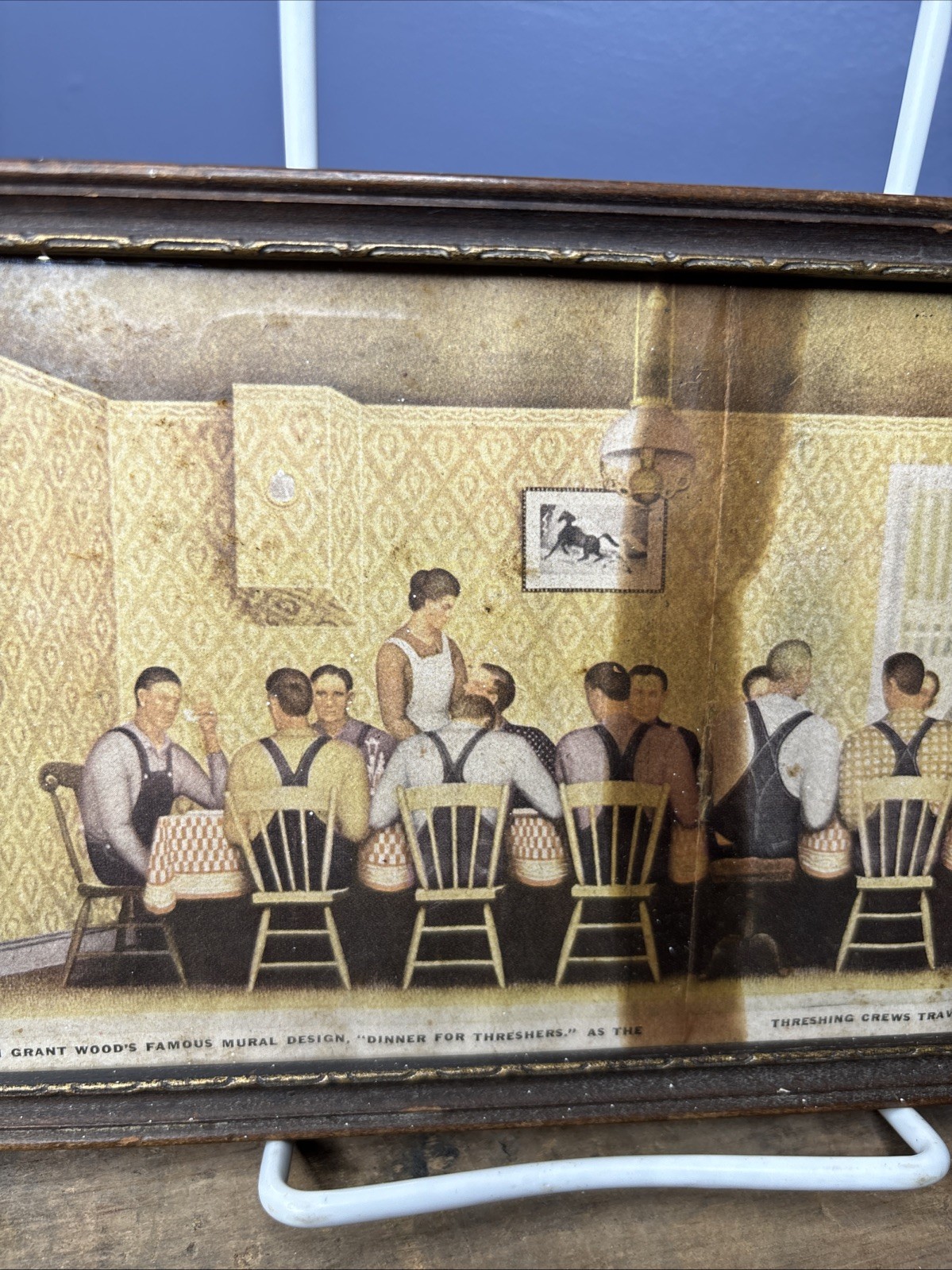 1930s Dinner For Threshers Farming Homestead Print Sign Grant Wood Glass Framed