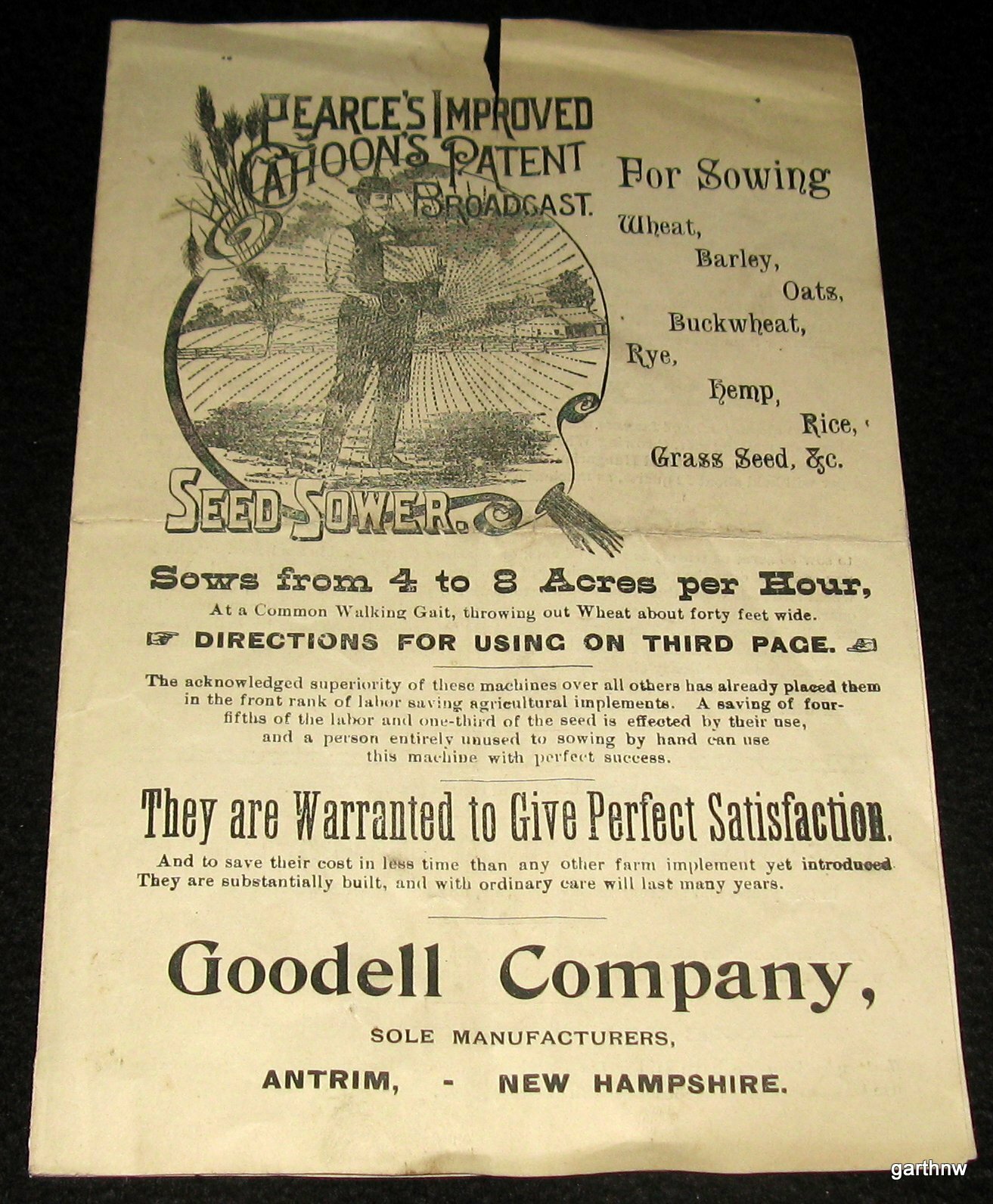 SEED SOWER EARLY 1900s ADVERTISING BROCHURE PEARCE&rsquo;S IMPROVED CAHOON&rsquo;S PATENT