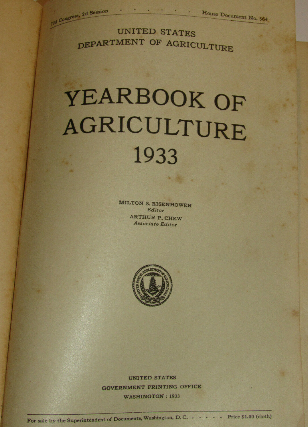 VINTAGE 1933 US DEPARTMENT OF AGRICULTURE YEARBOOK! DEPRESSION! PRICES CRASH!