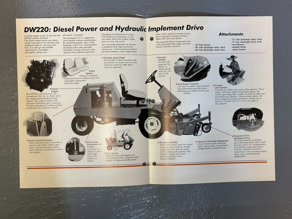Vintage JACOBSEN Commercial Lawn TRACTOR MOWER CR50 DW220 Advertising Brochure