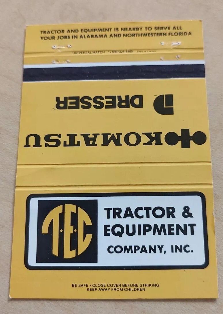 Matchbook Cover Tractor & Equipment Co Komatsu Dresser Birmingham Mobile AL TEC