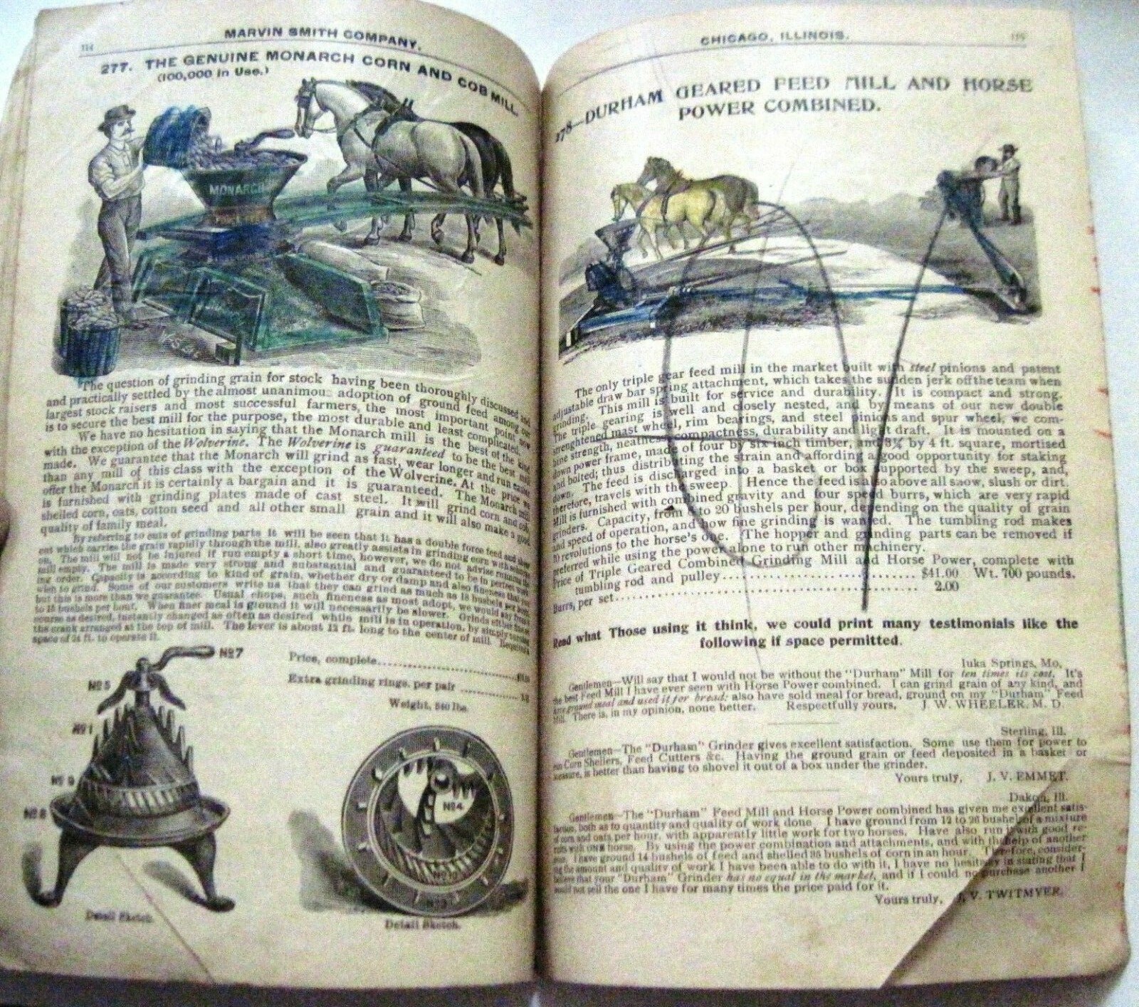 1896 Catalog for « Marvin Smith Co. » Agricultural Equipment Pulled by Horses*