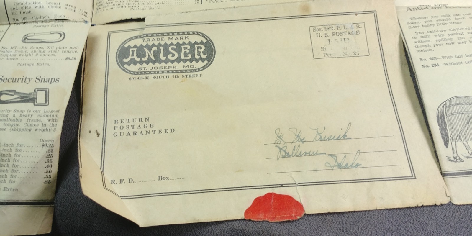 1920s Aniser Mercantile St Joseph Missouri Fold Out Ad Harness Hardware Antique