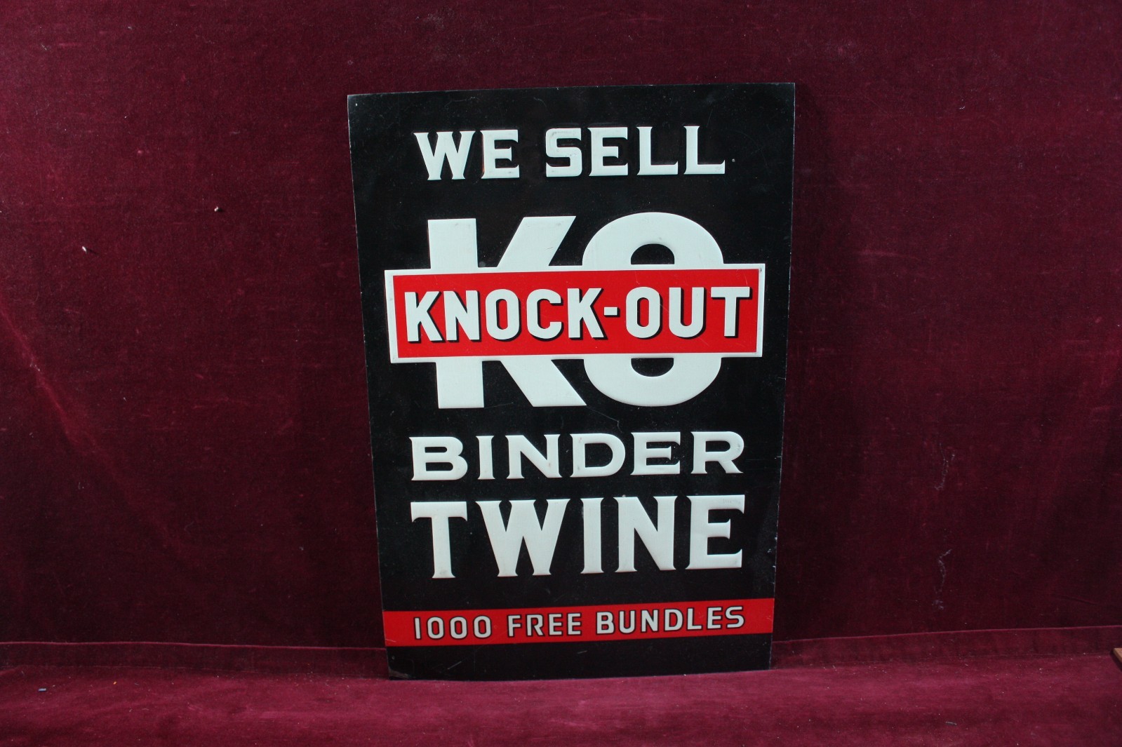 ** VINTAGE WE SELL KO KNOCK-OUT BINDER TWINE TIN SIGN AG DEALER ADVERTISING **