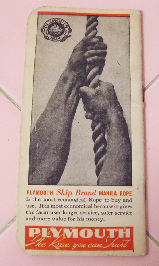 1939 Plymouth Binder Twine Note Book Massachusetts Tangle Proof Rope Sales
