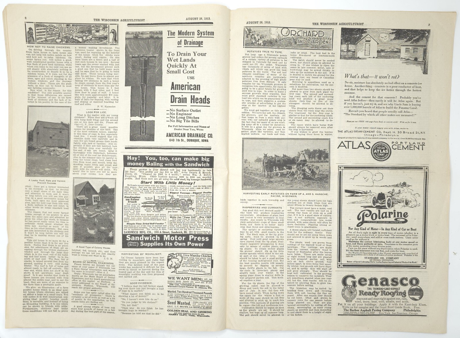 1913 The Wisconsin Agriculturist Farm News Newspaper Livestock Overland Motors