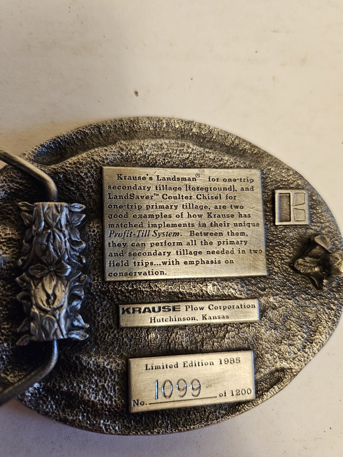 1985 Krause Plow Company Profit Till Tractor Belt Buckle – 1099 Of 1200 Limited