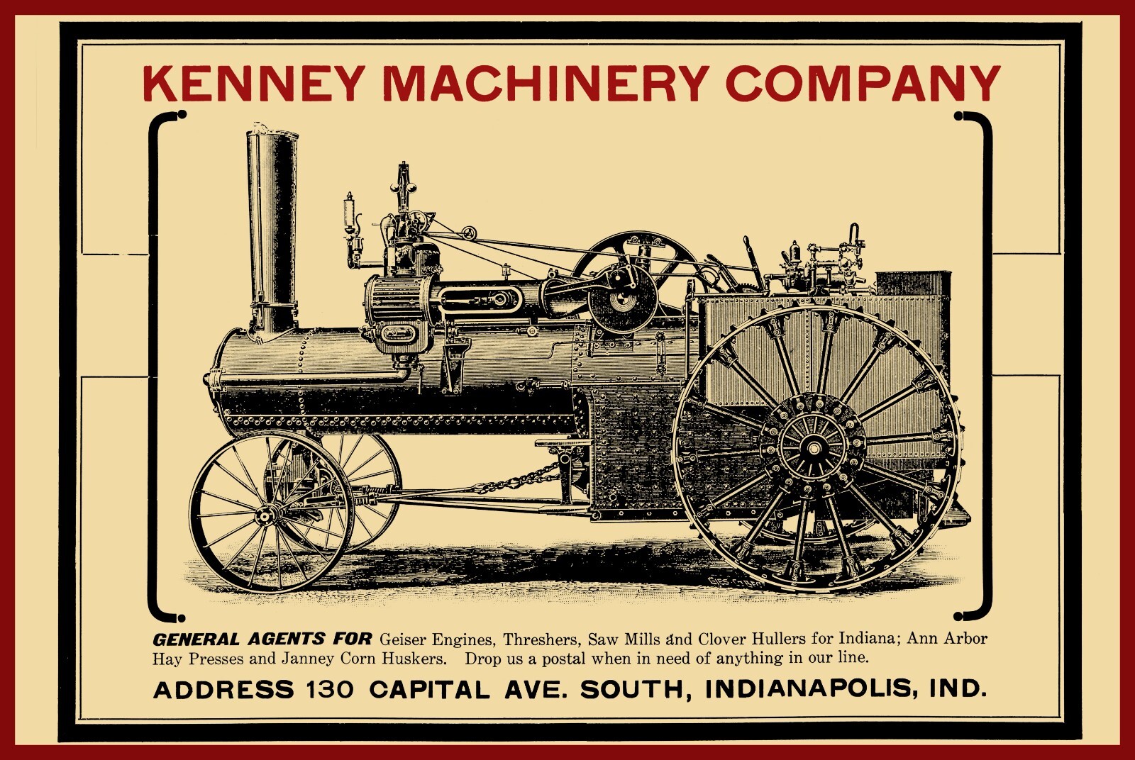 1905 Kenney Machinery, Geiser NEW Metal Sign – 12×18&Prime; USA STEEL LG. Size – 3 lbs
