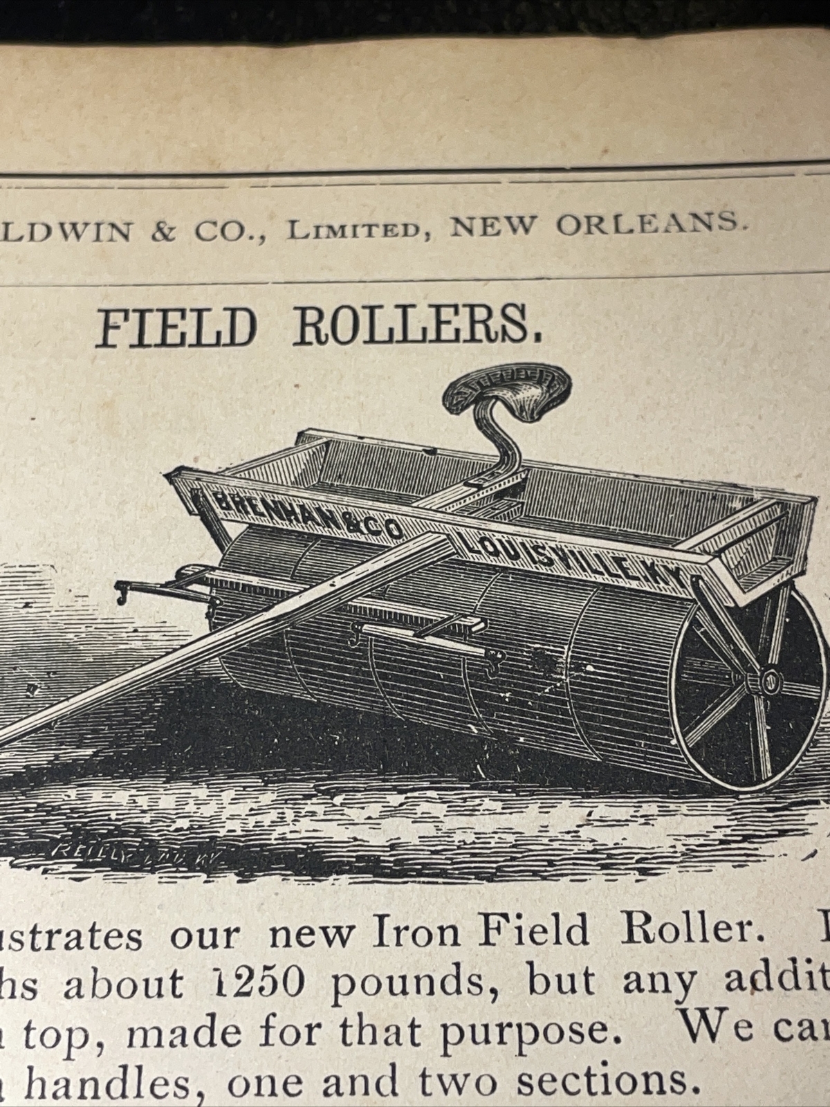 1891 Baldwin – Brenhan Roller / Wilson Stock Bell Farm Advertising – Louisville