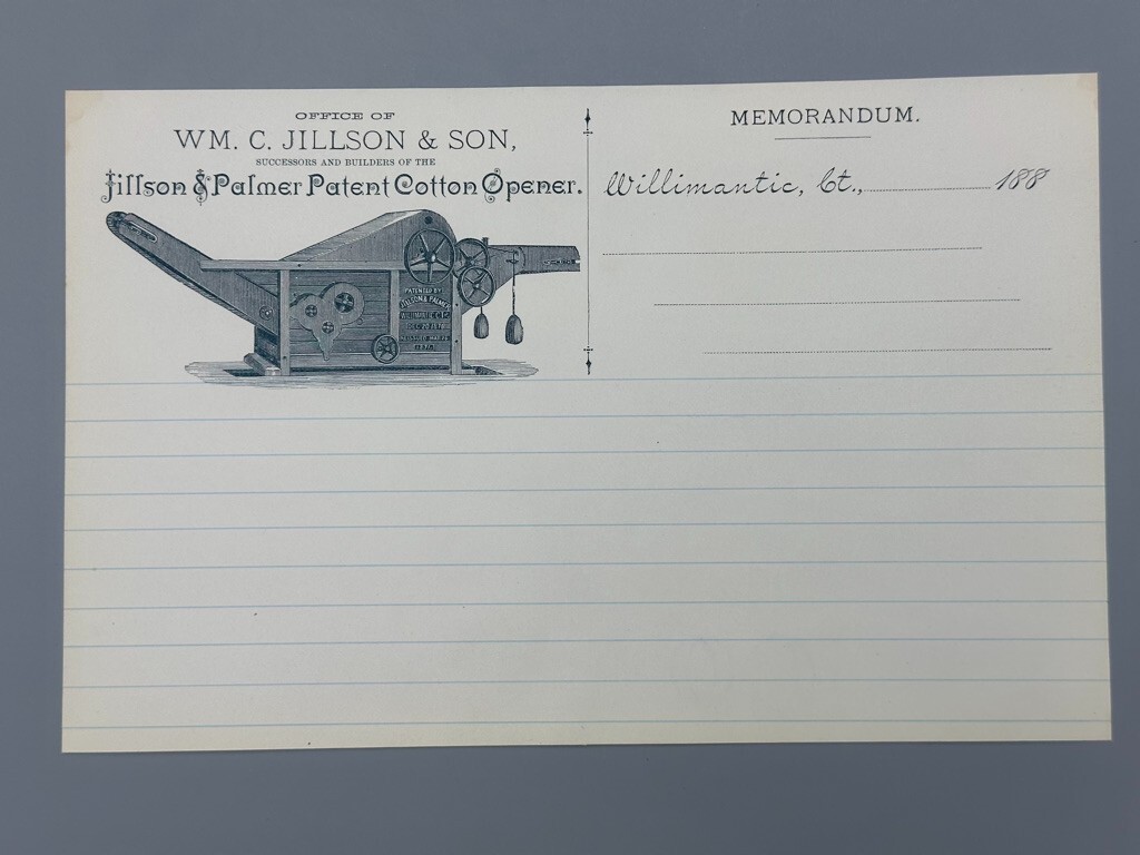 1880s Jillson & Palmer Patent COTTON GIN Opener FARM Advertising WILIMANTIC CT