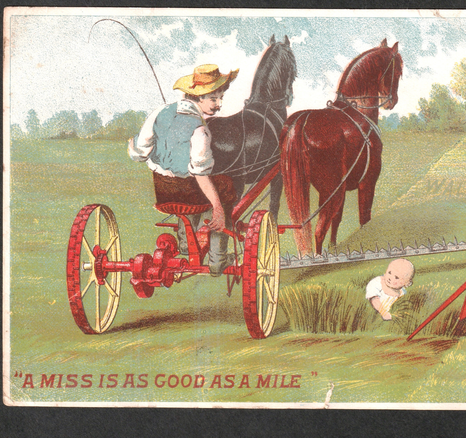Death Farm Tragedy but Child Saved by Wood Mower Horse Team Victorian Trade Card
