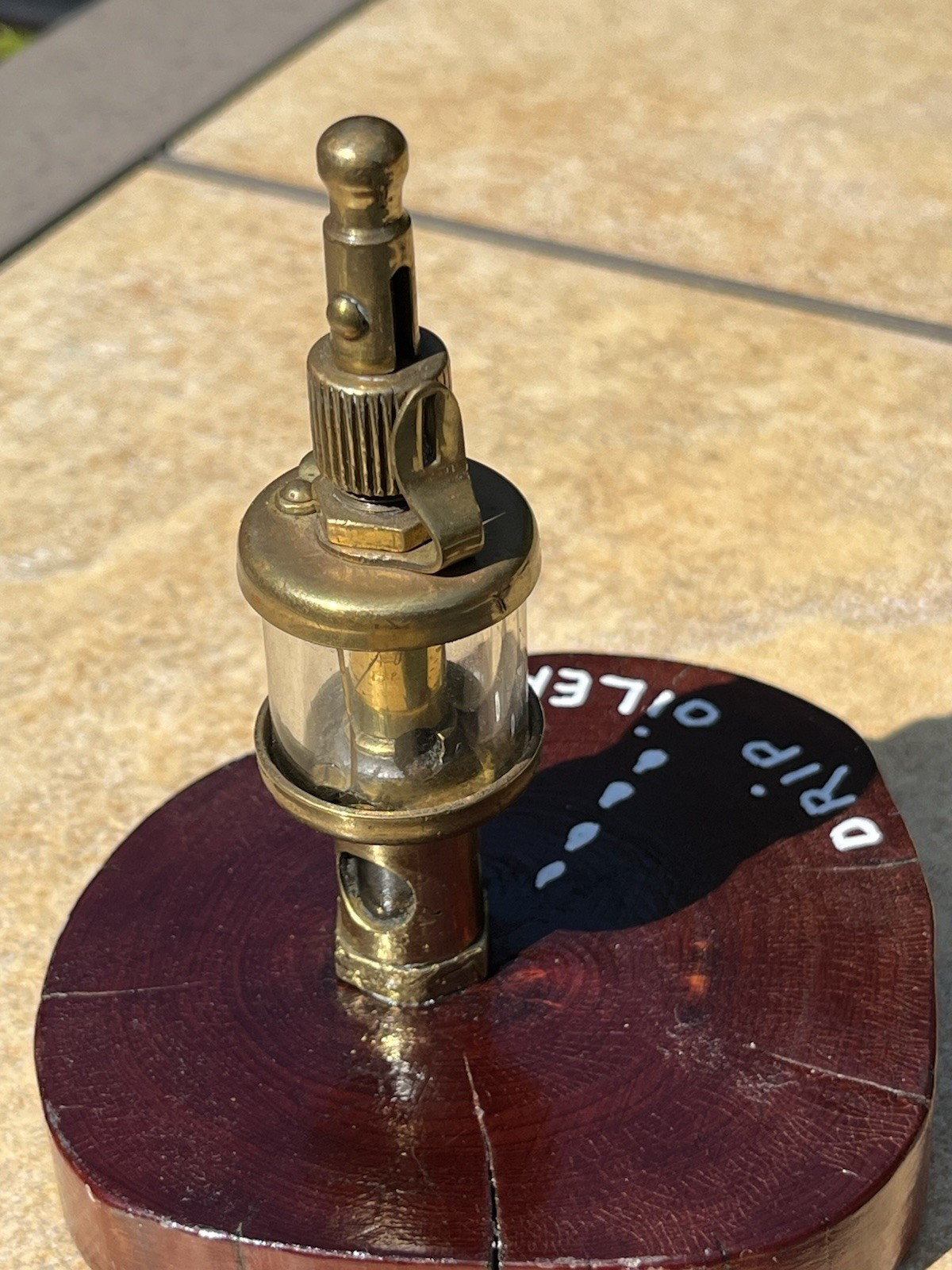 Antique Glass & Brass Hit and Miss Engine Drip Oiler Desk Paperweight
