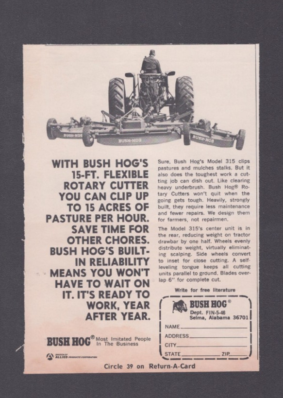 1972 Print Ad Bush Hog Selma Alabama 15 Ft Flexible Rotary Cutter Clip Up 15