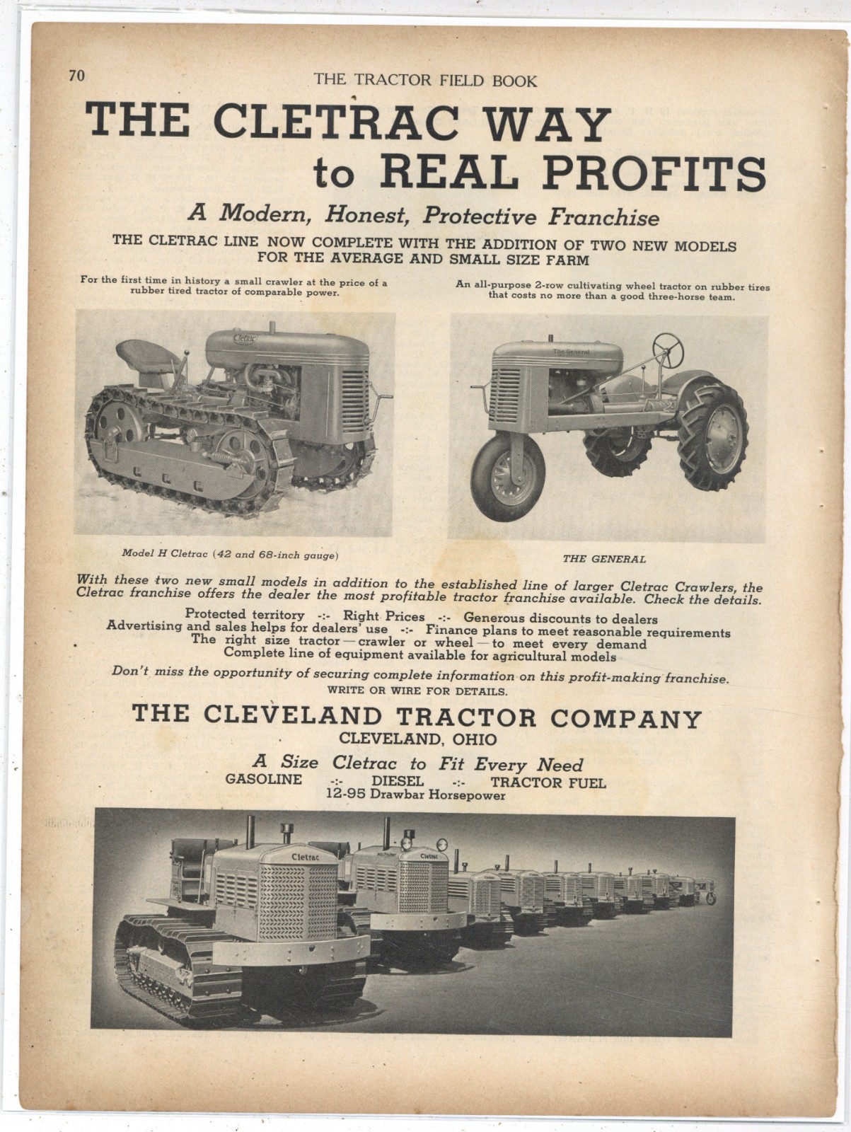 1939 Cleveland Tractor Ad: Model H & General Tractors Pictured – Real Profits!