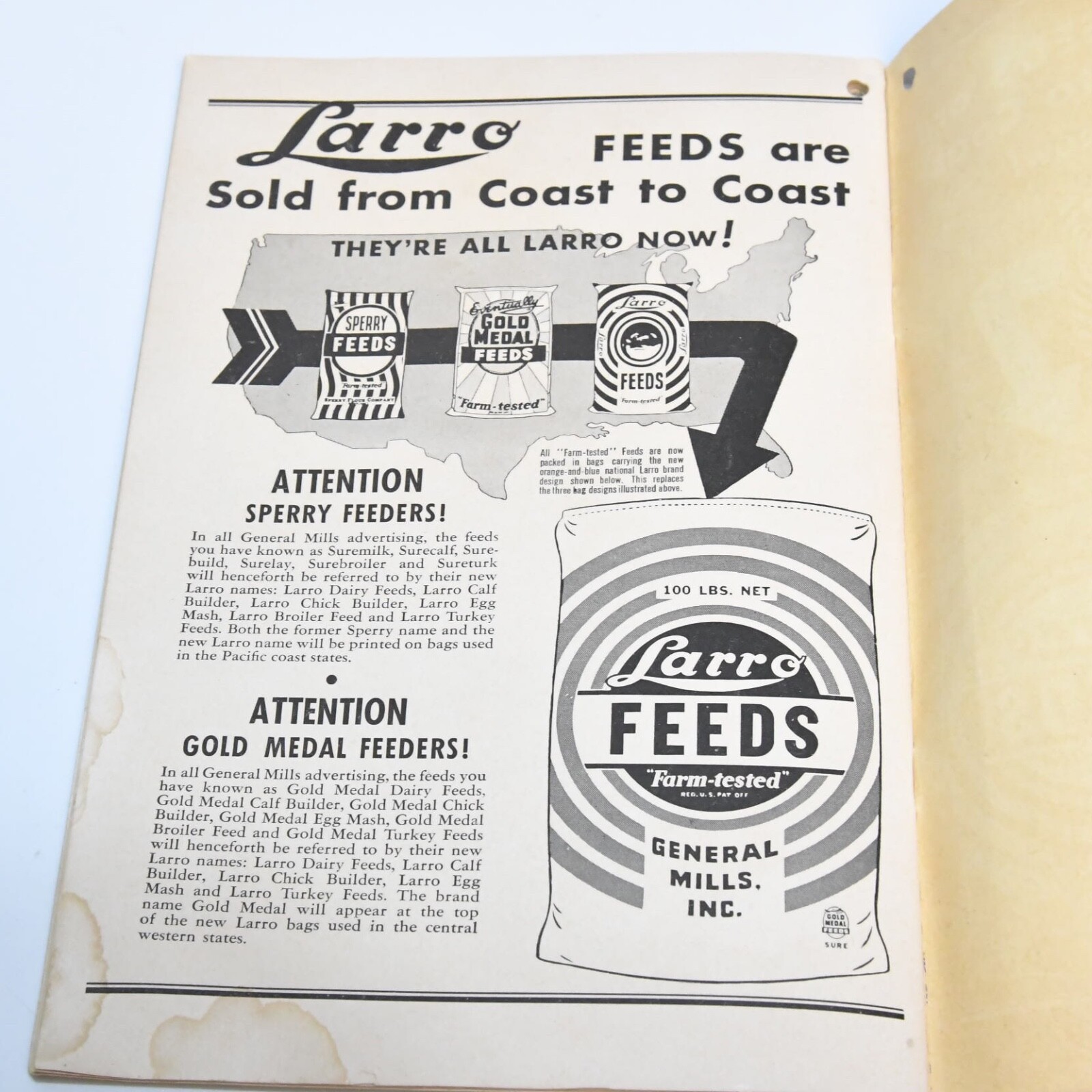 1943 GENERAL MILLS LARRO FEEDS PIG SENSE HOG DOLLARS ADVERTISING PUBLICATION