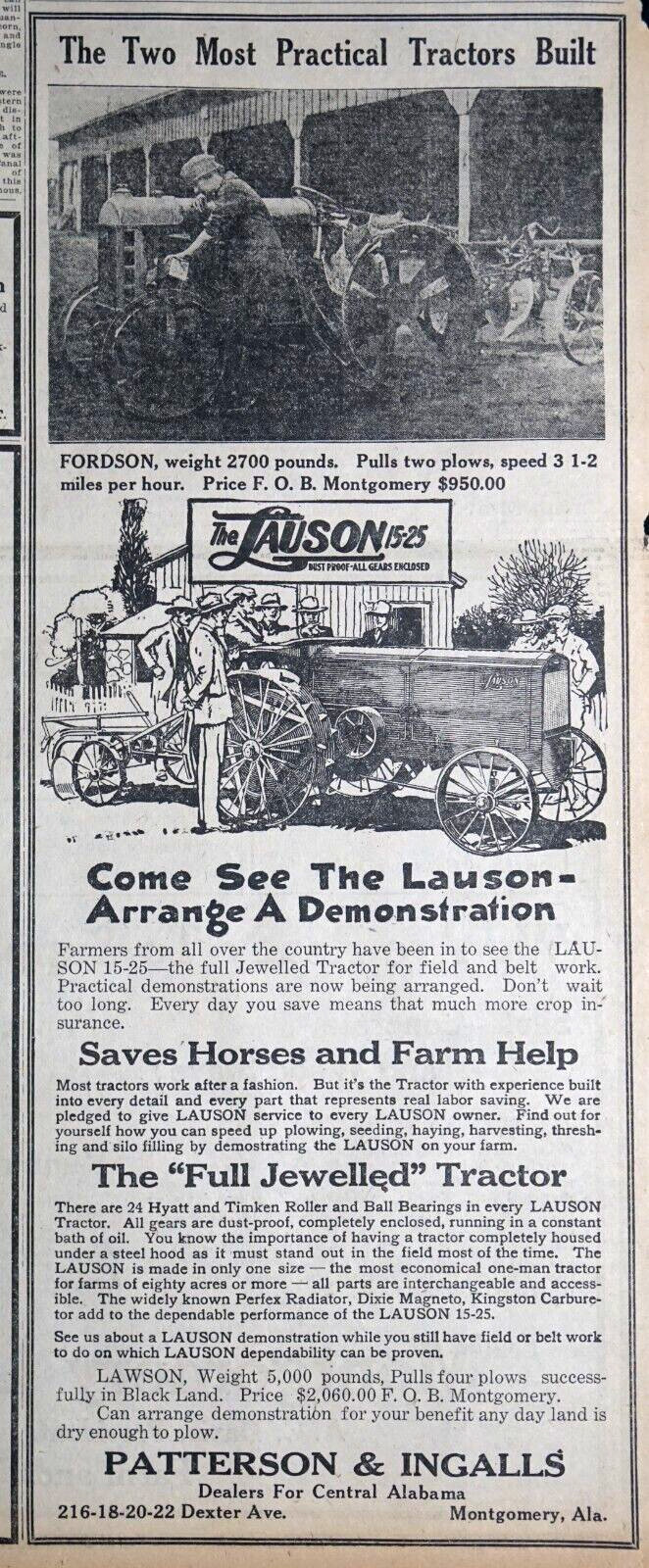 1919 Montgomery Alabama Newspaper Page – Lauson 15-25 & Fordson Tractor Ads