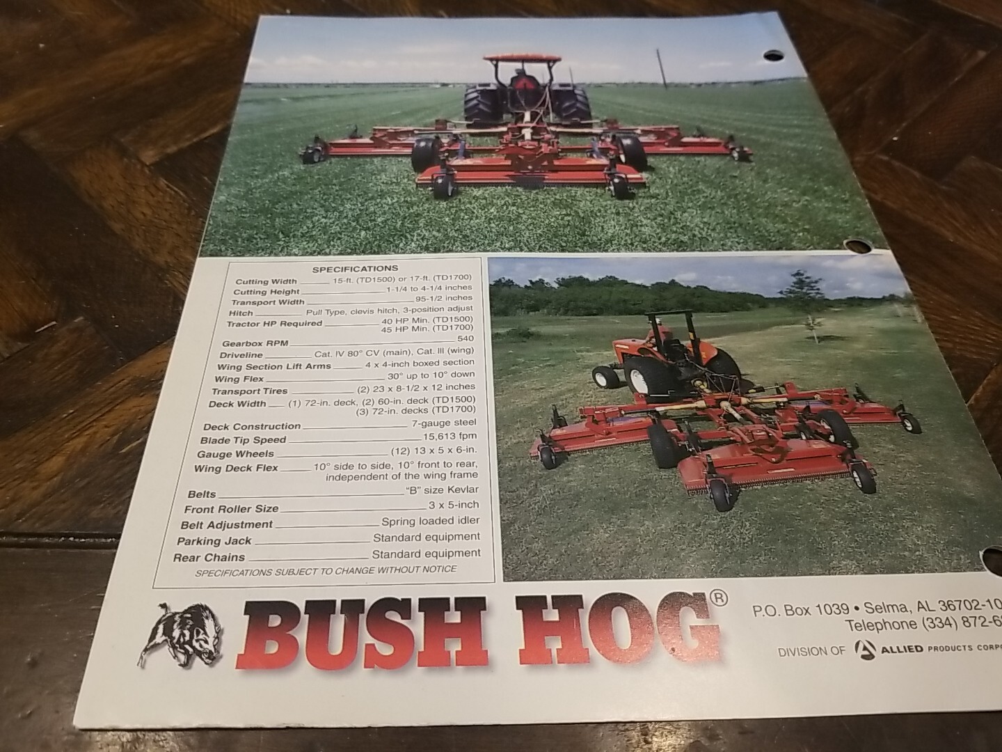 BUSH HOG Tri Deck Finishing Mowers Sales Brochure 4 Pages