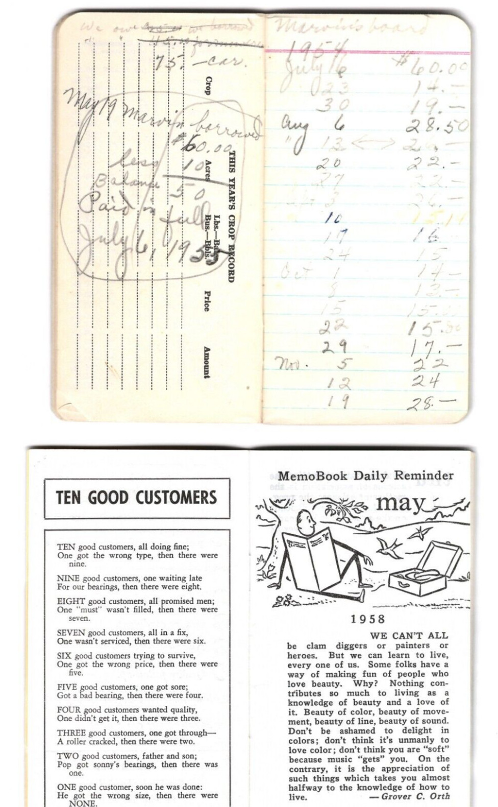 1947 / (2) 1958 Pocket Farmer Log Books / Farm Progress EUC 5.5&Prime;X3&Prime;