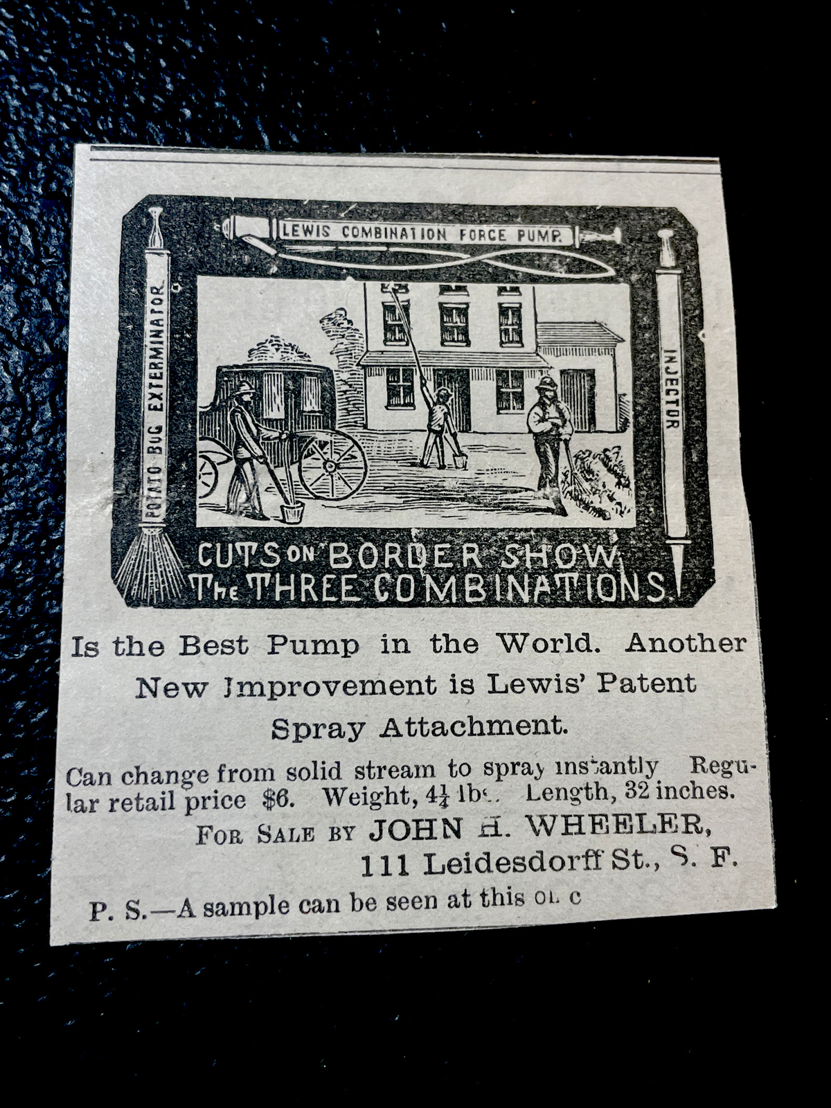 1883 Lewis Pump Farm Advertising Engraving – San Francisco